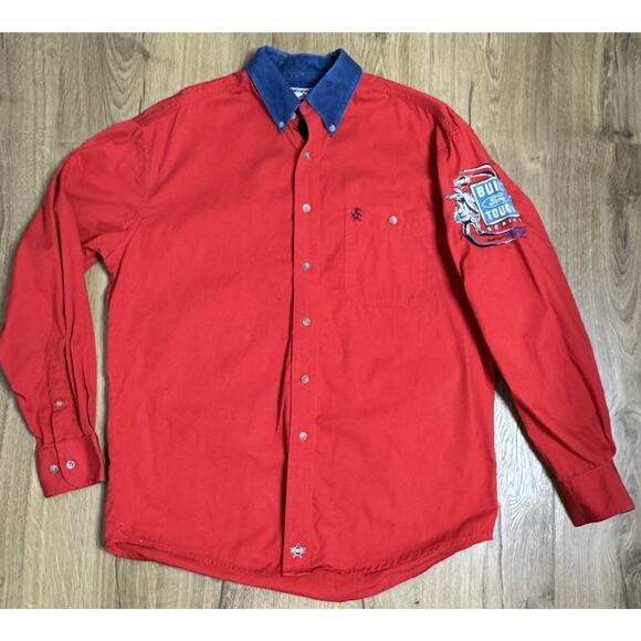 Wrangler Shirt Mens Medium PBR Bull Riding Built Ford Tough Series Denim Collar - Picture 1 of 10